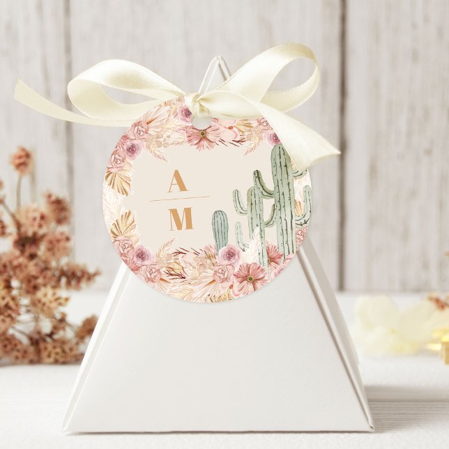 Boho Desert Cactus Wedding Classic Round Sticker (Creator Uploaded)