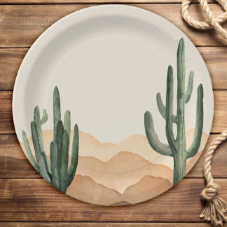 Boho Desert Cactus Western Ranch Cowboy or Cowgirl Paper Plates