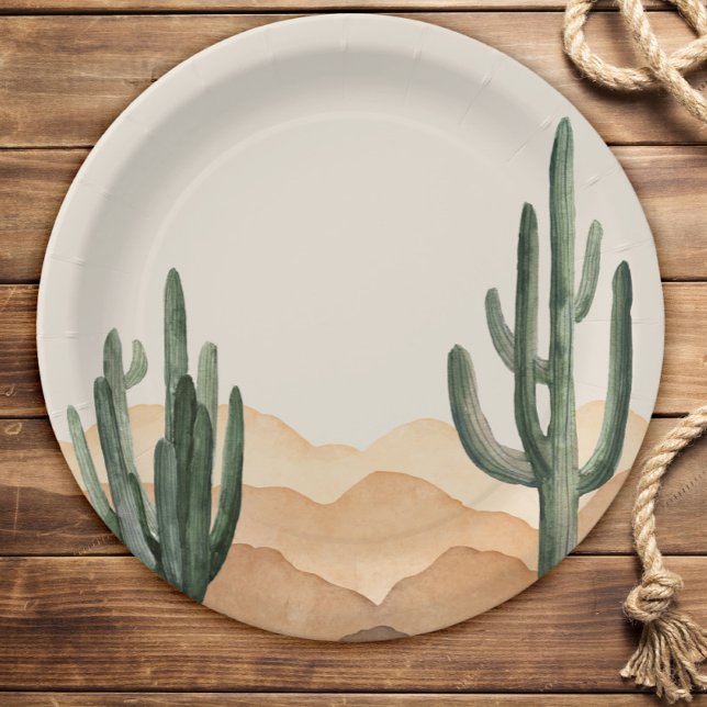 Boho Desert Cactus Western Ranch Cowboy or Cowgirl Paper Plates (Creator Uploaded)
