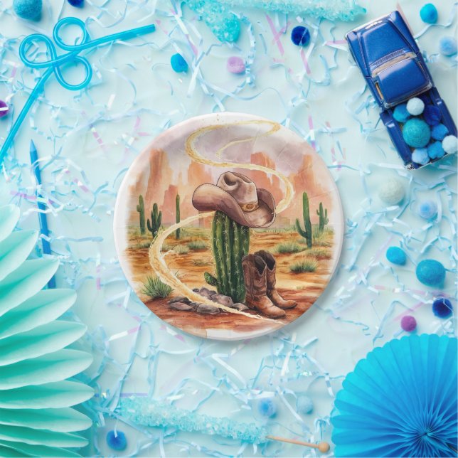 Boho Desert Cowboy Birthday Paper Plates (Party)