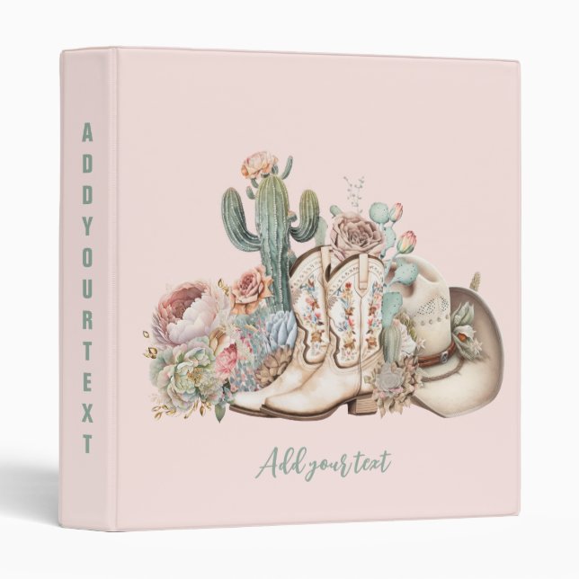 Boho desert cowgirl cowboy boots cowboy hat 3 ring binder (Front/Spine)