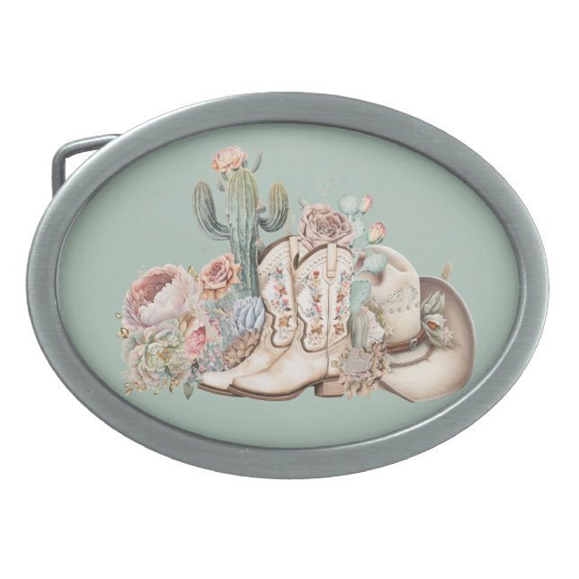 Boho desert cowgirl cowboy boots cowboy hat belt buckle (Front)
