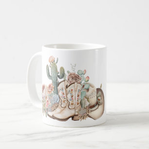 Boho desert cowgirl cowboy boots cowboy hat coffee mug