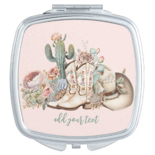 Boho desert cowgirl cowboy boots cowboy hat compact mirror