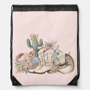 Boho desert cowgirl cowboy boots cowboy hat drawstring bag