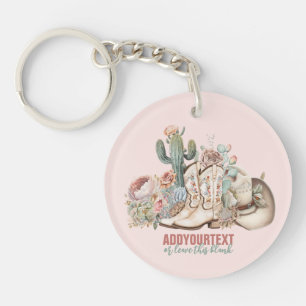 Boho desert cowgirl cowboy boots cowboy hat keychain