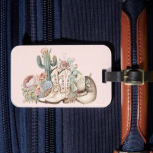 Boho desert cowgirl cowboy boots cowboy hat luggage tag