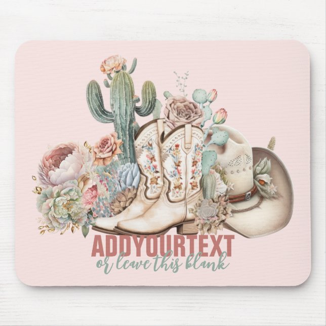 Boho desert cowgirl cowboy boots cowboy hat mouse pad (Front)