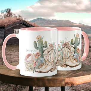 Boho desert cowgirl cowboy boots cowboy hat mug