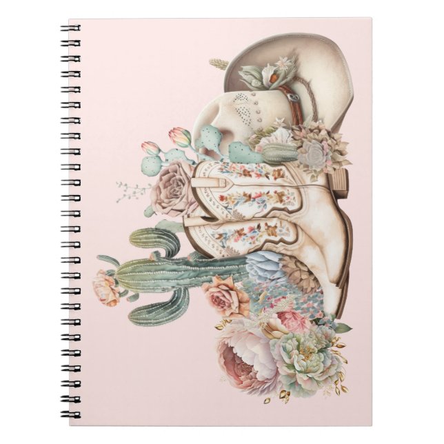 Boho desert cowgirl cowboy boots cowboy hat notebook (Front)
