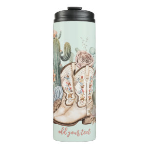 Boho desert cowgirl cowboy boots cowboy hat thermal tumbler