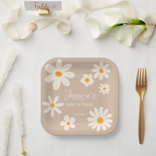 Boho desert daisy retro baby shower customized paper plates