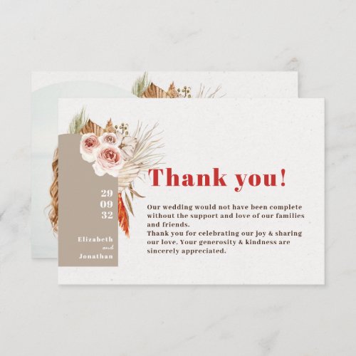 Boho desert dried flowers earth tones arch thank you card