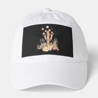 Boho Desert Fennec Fox Sleeping Under Saguaro Cact Hat