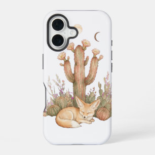 Boho Desert Fennec Fox Sleeping Under Saguaro Cact iPhone 16 Case