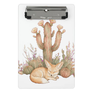 Boho Desert Fennec Fox Sleeping Under Saguaro Cact Mini Clipboard