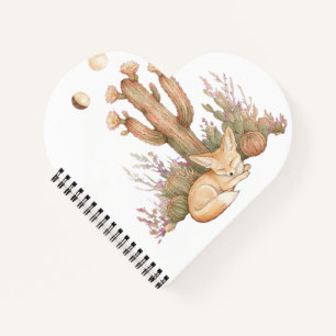 Boho Desert Fennec Fox Sleeping Under Saguaro Cact Notebook