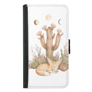Boho Desert Fennec Fox Sleeping Under Saguaro Cact Samsung Galaxy S5 Wallet Case