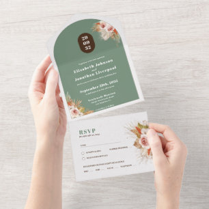 Boho desert floral arch frame all in one invitation