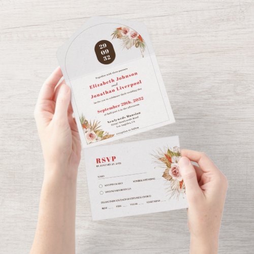 Boho desert floral arch frame Earth tones All In One Invitation