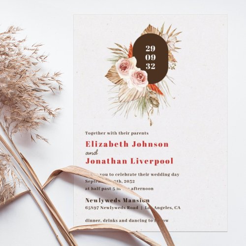 Boho desert floral earth tones modern wedding invitation