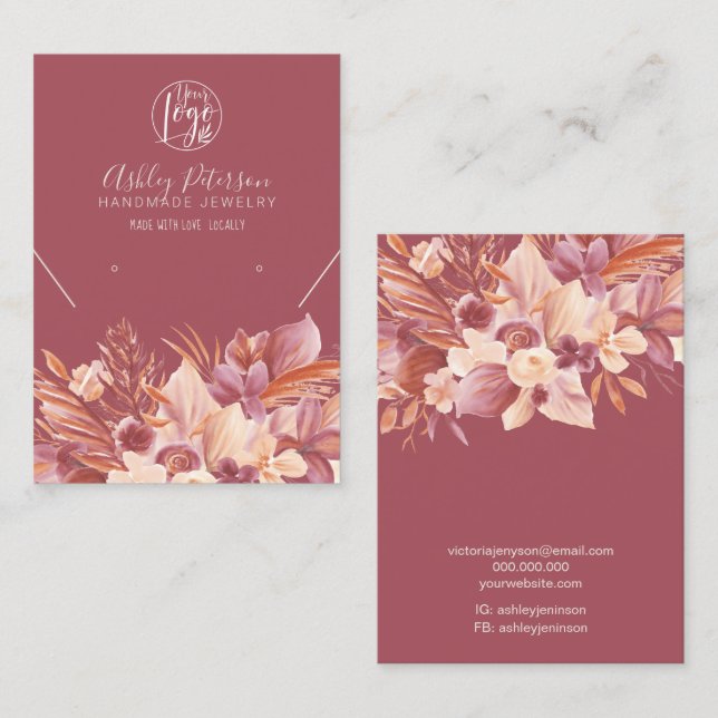 Boho desert floral logo jewelry earring necklace b business card (Front/Back)