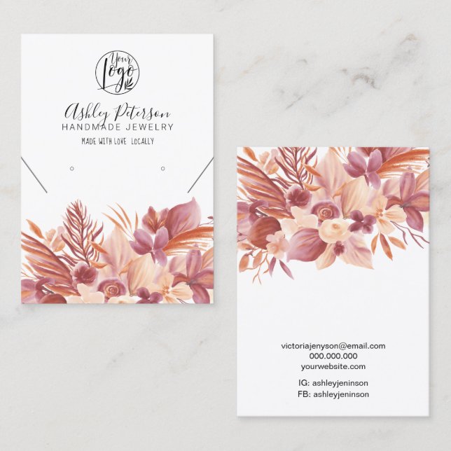 Boho desert floral logo jewelry earring necklace business card (Front/Back)