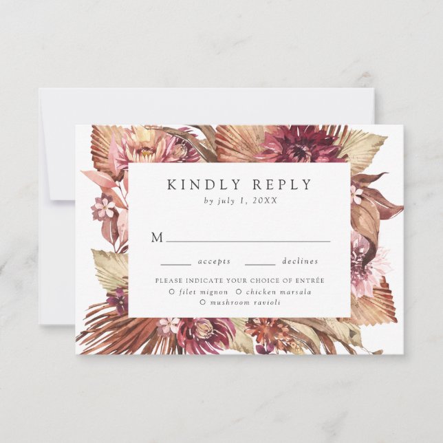 Boho Desert Floral Meal Choice RSVP Card (Front)