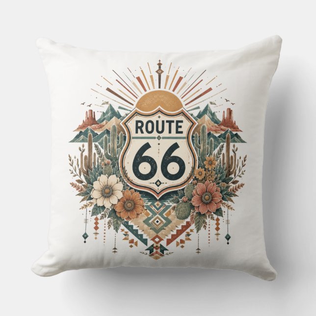 Boho Desert Floral Roadside Crest Throw Pillow (Front)