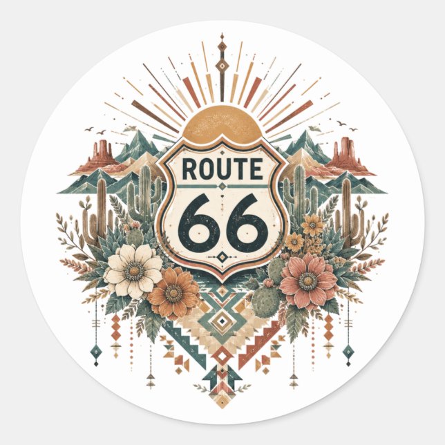 Boho Desert Floral Roadside Decal Classic Round Sticker (Front)
