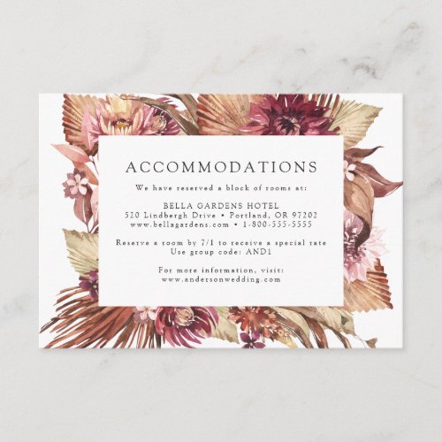 Boho Desert Floral Wedding Hotel Accommodations Enclosure Card