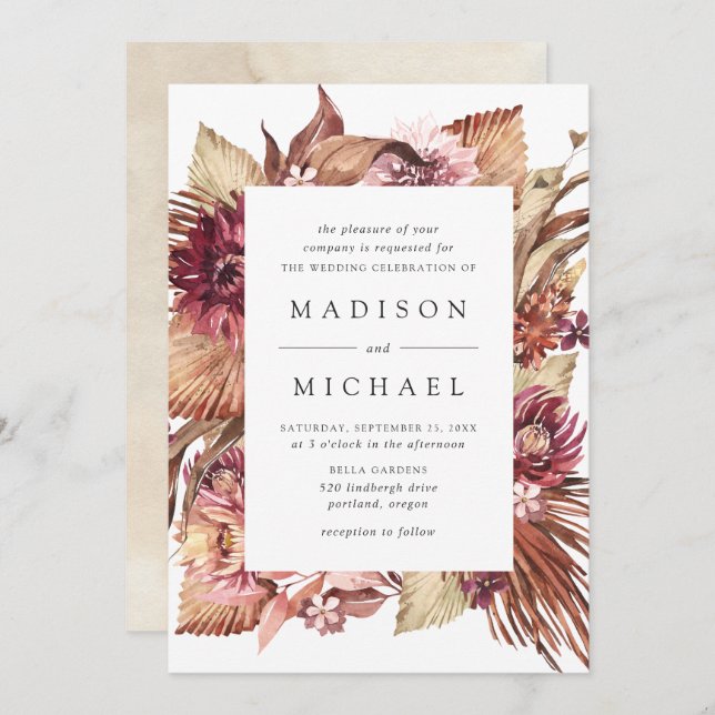 Boho Desert Floral Wedding Invitation (Front/Back)