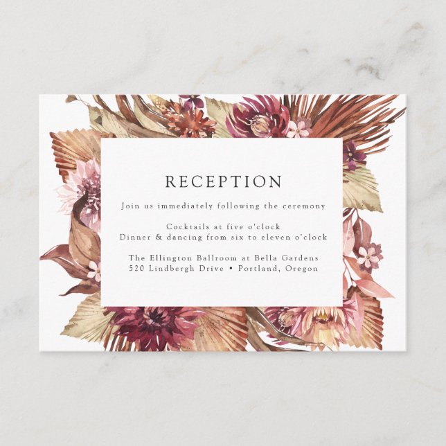 Boho Desert Floral Wedding Reception Enclosure Card (Front)