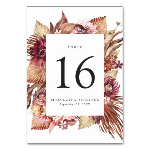 Boho Desert Floral Wedding Table Number