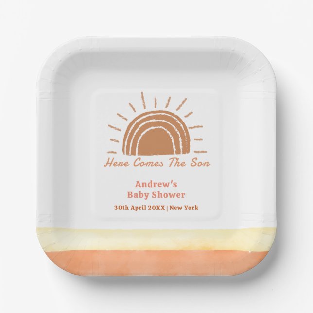 Boho Desert Here Comes The Son Baby Shower  Paper Plates (Front)