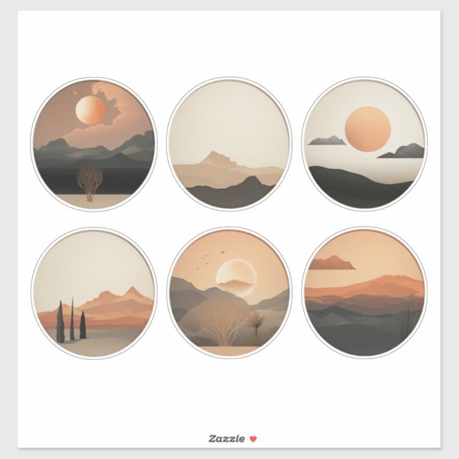 Boho Desert Horizon: Surreal Landscape Round  Sticker (Sheet)