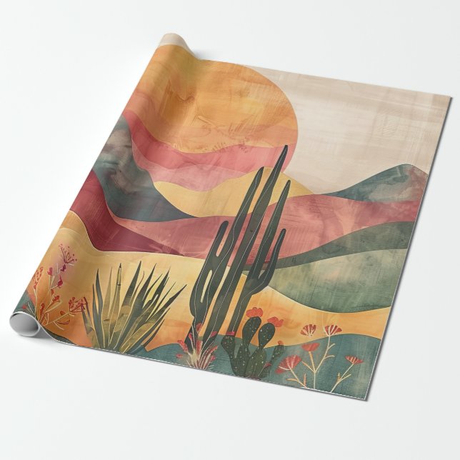 Boho Desert Landscape - Southwestern Nature Wrapping Paper (Unrolled)