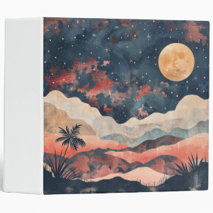 Boho Desert Moon Indigo Copper Celestial Landscape 3 Ring Binder