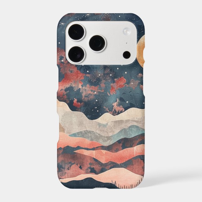Boho Desert Moon Indigo Copper Celestial Landscape Iphone Case (Back)