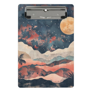 Boho Desert Moon Indigo Copper Celestial Landscape Mini Clipboard
