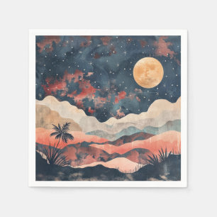 Boho Desert Moon Indigo Copper Celestial Landscape Napkins