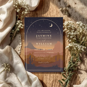 Boho Desert Moon Rustic Elegant QR Code Wedding Invitation