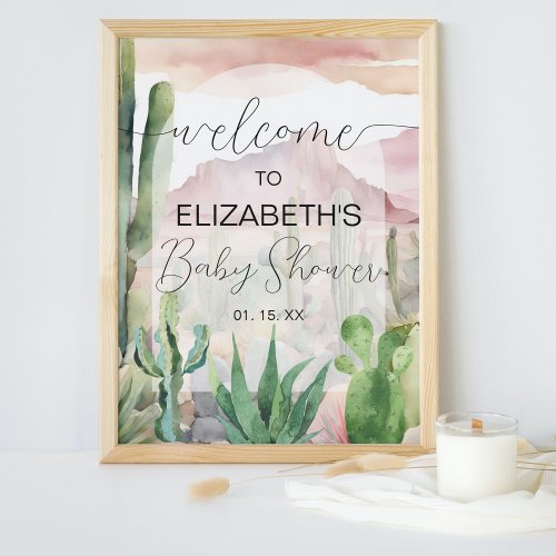 Boho Desert Nature Cactus Baby Shower Welcome Sign