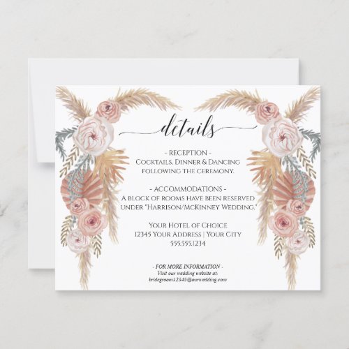 Boho Desert Pampas Grass Floral n Foliage Wedding Invitation