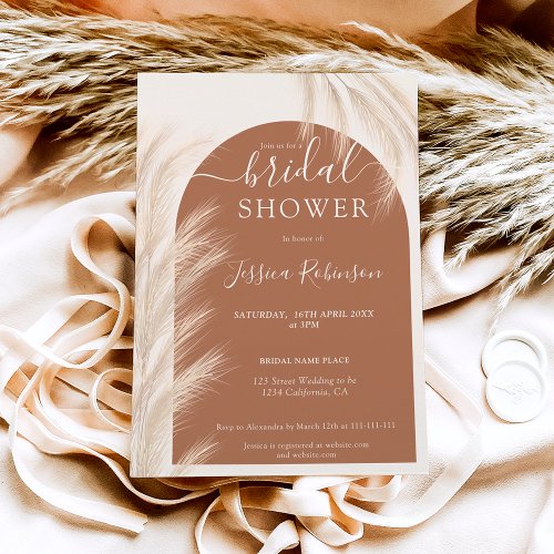 Boho desert pampas grass watercolor bridal shower  invitation