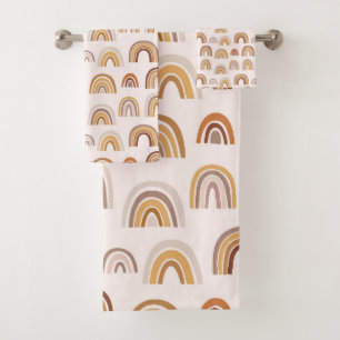Boho Desert Rainbow Abstract Arch Pattern Taupe Bath Towel Set
