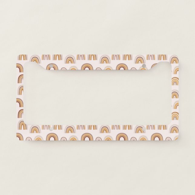 Boho Desert Rainbow Abstract Arch Pattern Taupe  License Plate Frame (Front)