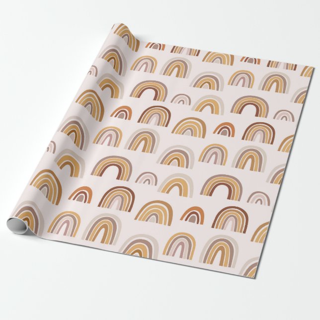 Boho Desert Rainbow Abstract Arch Pattern Taupe Wrapping Paper (Unrolled)