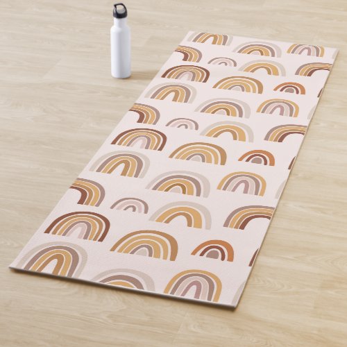 Boho Desert Rainbow Abstract Arch Pattern Taupe Yoga Mat