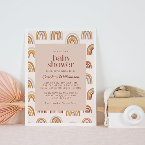 Boho Desert Rainbow in Neutrals Baby Shower  Invitation